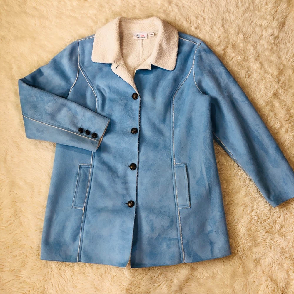 Faux Suede Sherpa Lined Collar Coat - Women M